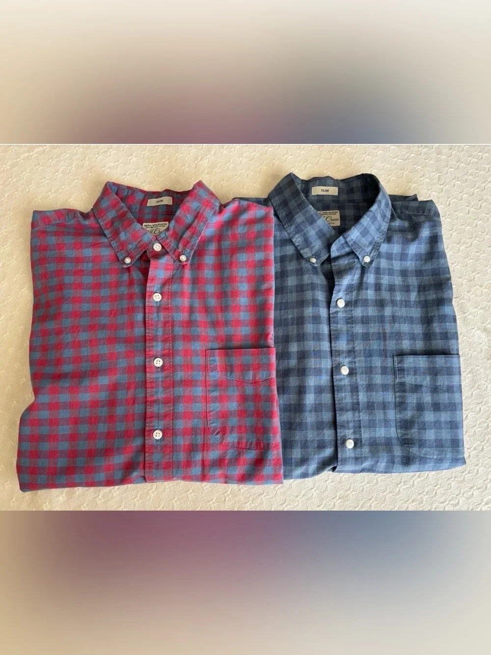 J. Crew Men's Button-Down Checked Shirt - Red and Blue Plaid Organic Cotton
